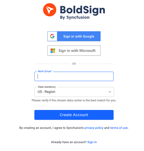 Sign up to BoldSign