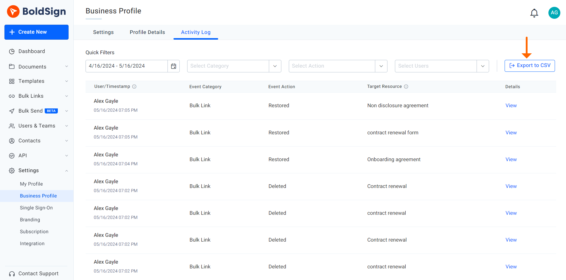 Export to CSV option