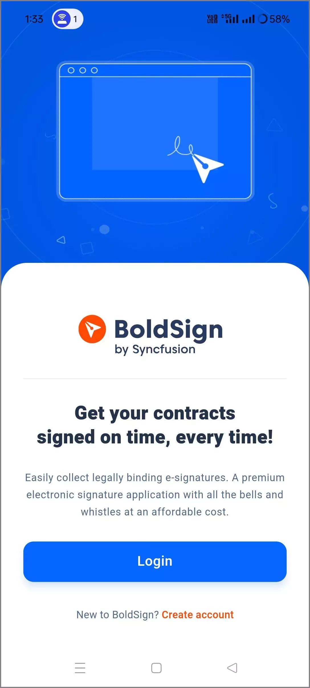 BoldSign Mobile App Login Screen