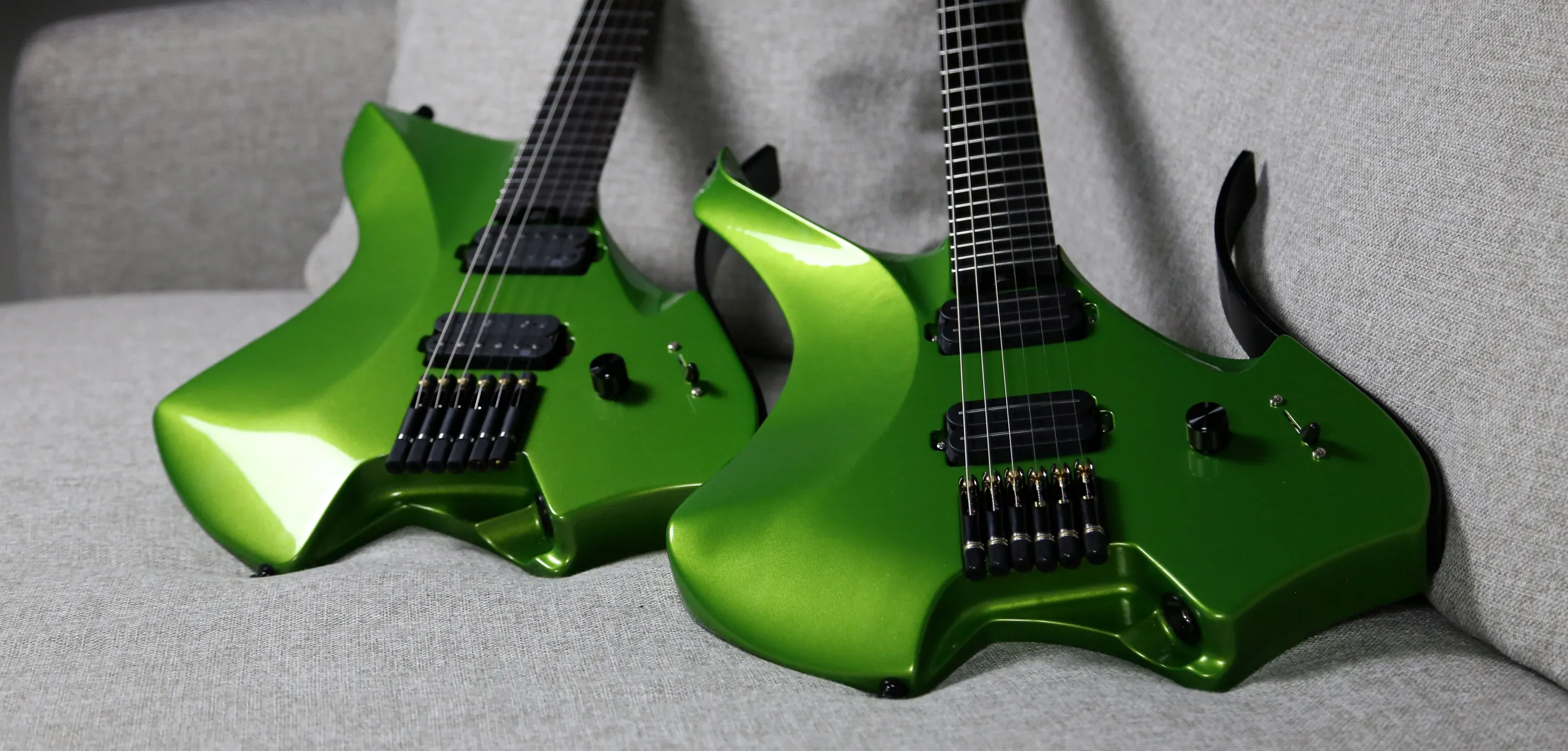 Dean Gordon headless guitar design and bridge detail