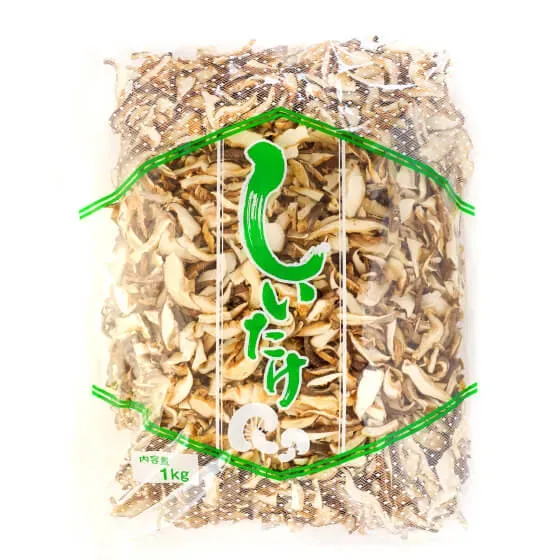 Business-use sliced shiitake in a one-kilogram bag.