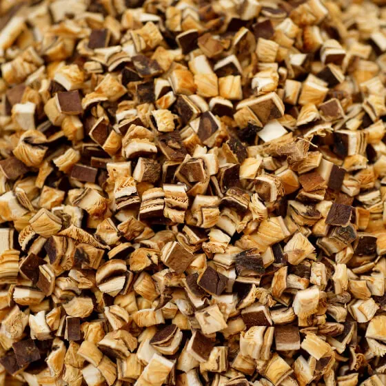 Re-dried shiitake cut to a 5 mm dice.