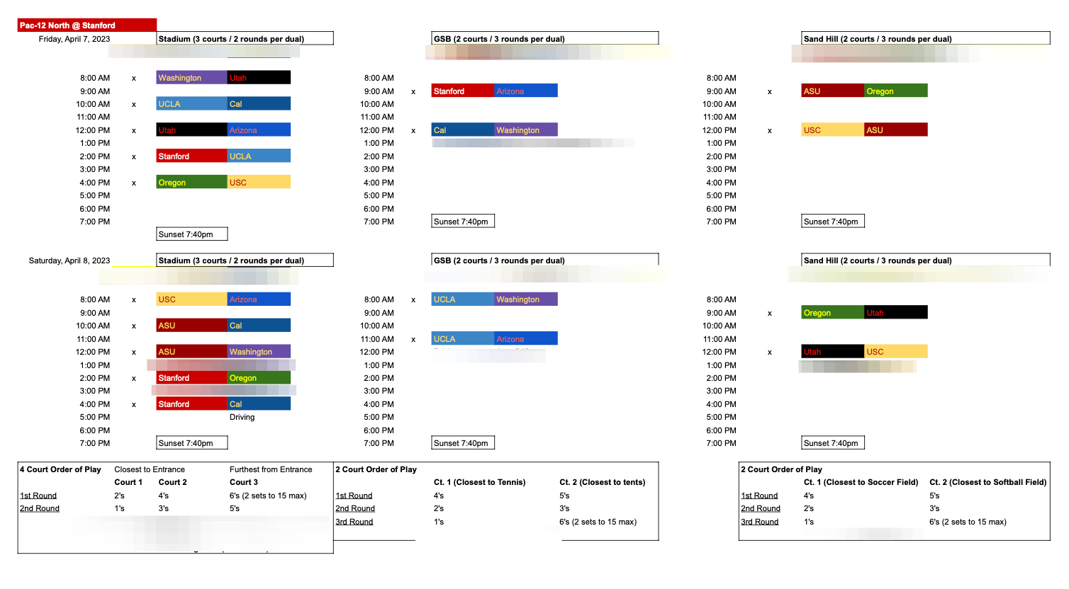 Pac-12 North Schedule
