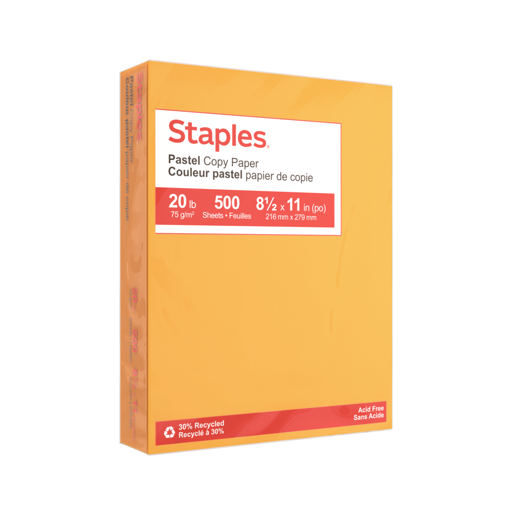  STP073070  Staples 30% Recycled Pastel Coloured Copy Paper -  Letter - 8-1/2 x 11 - Canary Yellow - 500 Pack