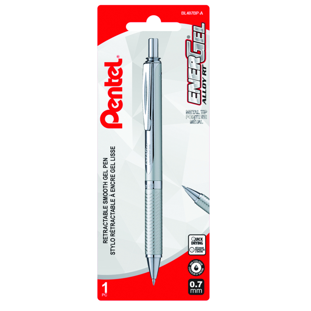 Pentel EnerGel Alloy RT Premium Liquid Gel Pen (BL407), 0.7mm Med, Black  Ink