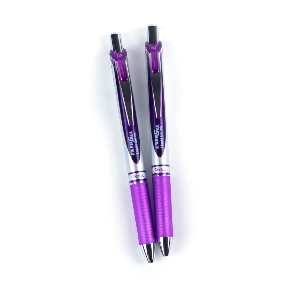  PENBL77BP2V  Stylos gel liquide Pentel Energel, rétractables, 0,7  mm, violet, paquet de 2