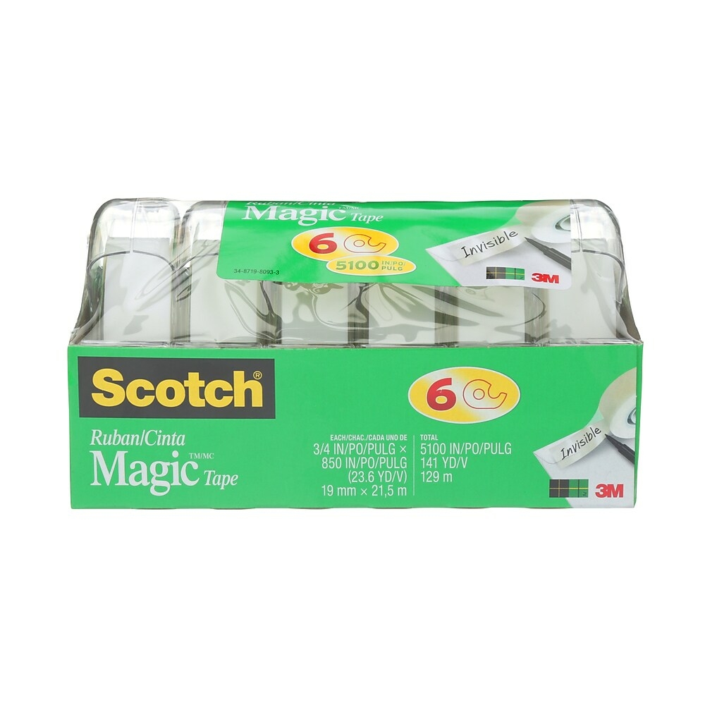 Scotch® Magic™ Invisible Tape, 810P4K-C, 3/4 in x 27.7 yd (19 mm x 25.4 m),  boxed, 4 per pack