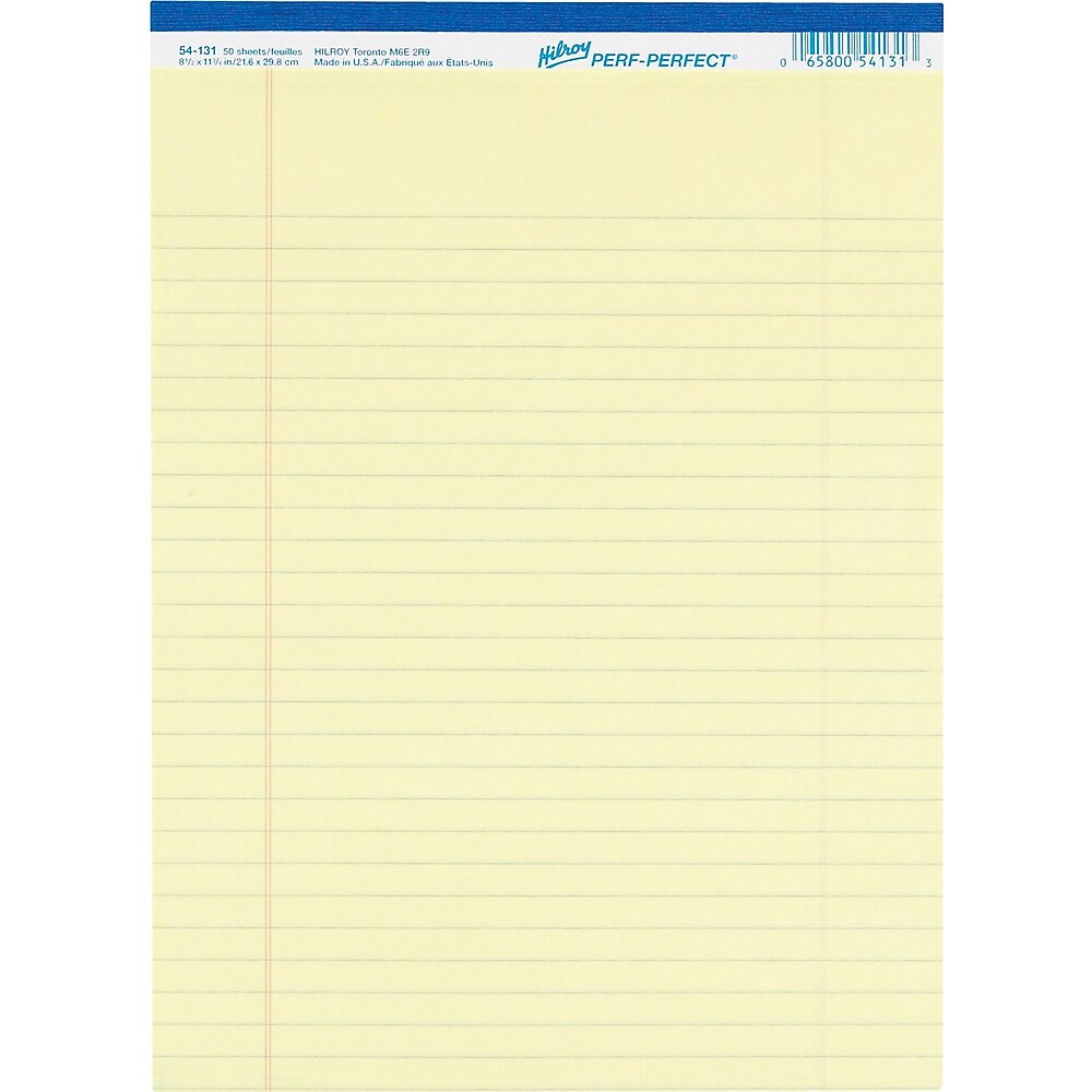 Hilroy® Bloc-notes avec perforations, Ligné, 8-1/2 x 11, 3