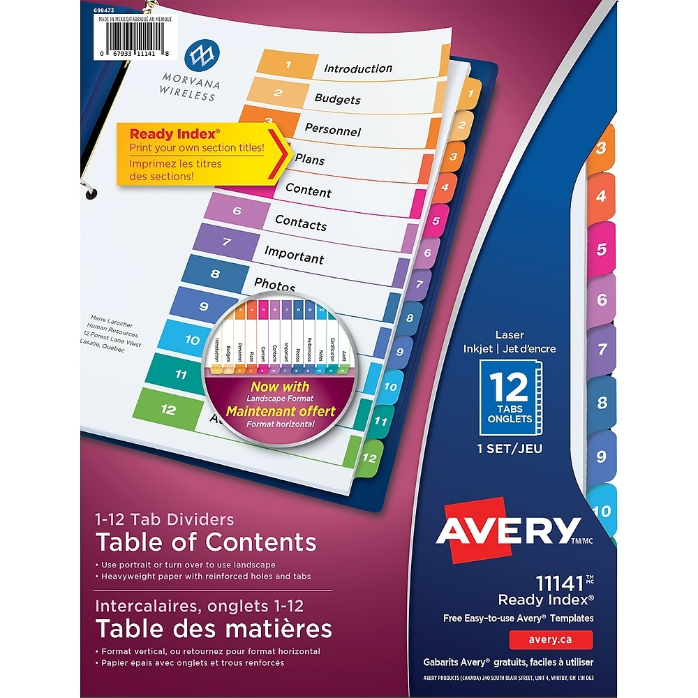  AVE16741  Avery - Séparateurs 8 onglets, paq./1 - multicolore