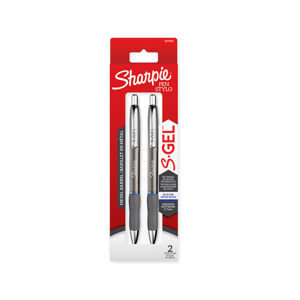  SAN2147523  Sharpie - Stylos S-Gel - 0,7mm - barillet acier -  bleu - Paquet de 2