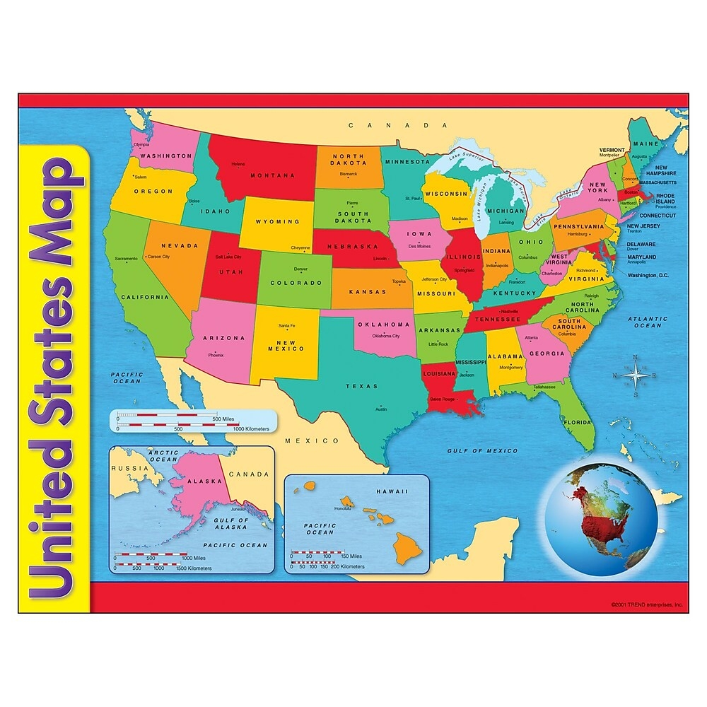 The 50 States Map Eway.ca - Trr38097 | Trend Enterprises, Inc. United States Map Learning  Chart, 17" X 22", 10 Pack