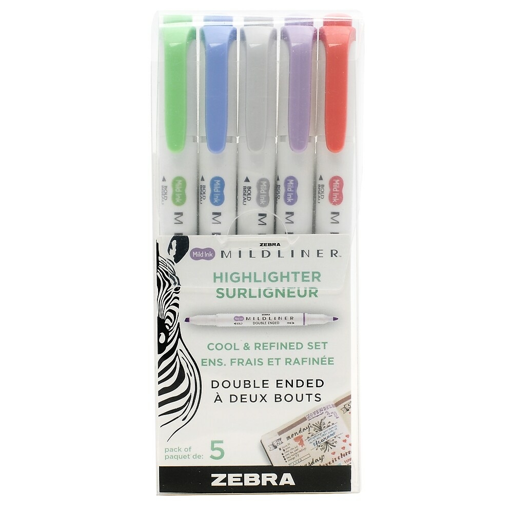  ZEB78205  Zebra Mildliner Double Ended Pen-Style Highlighters -  Assorted Cool & Refined Colours - 5 Pack