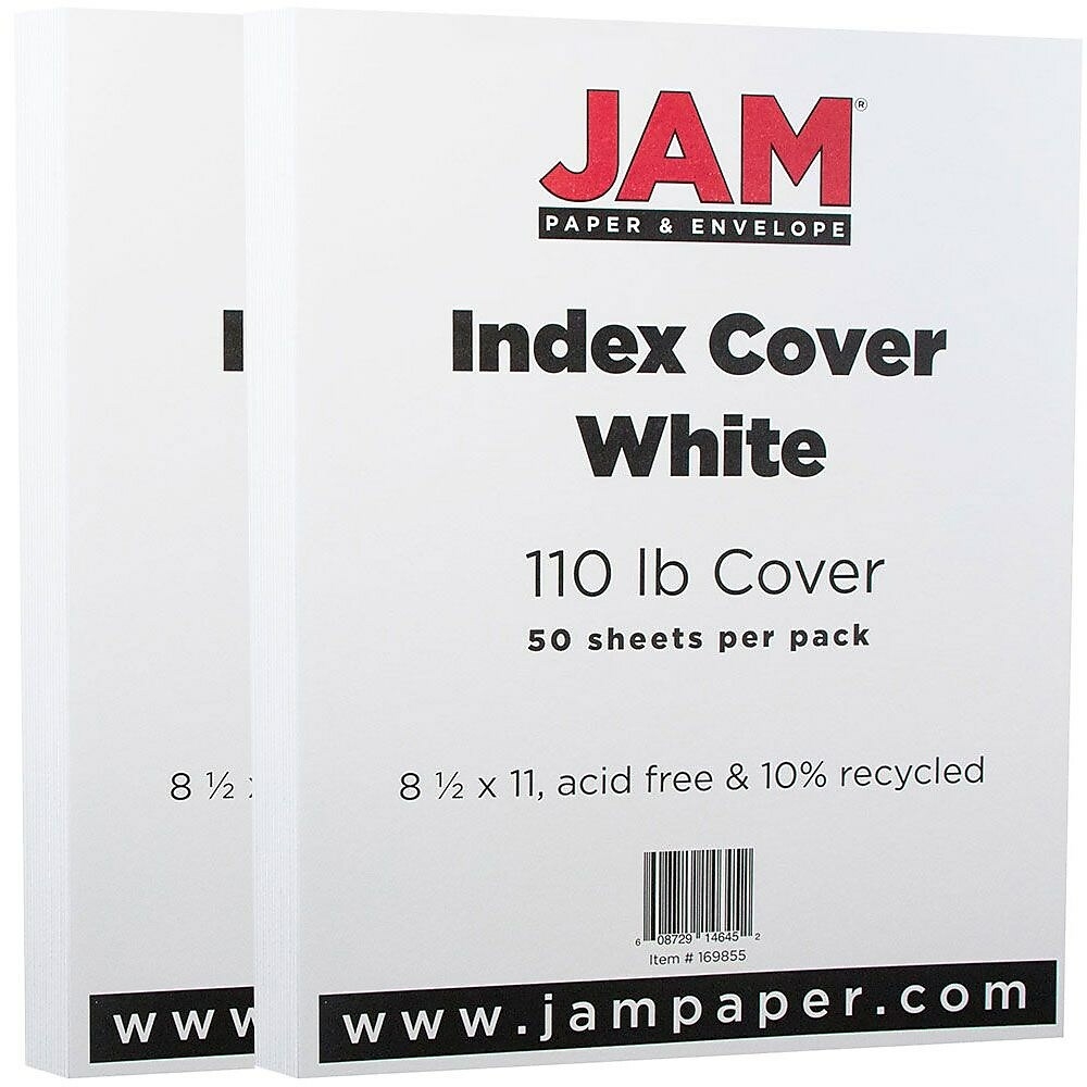  JPD169855G  JAM Paper Vellum Bristol Index Cardstock, 8.5 x 11, 110lb  White, 2 packs of 50 (169855g)