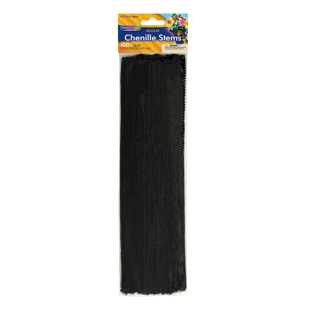 chenille Stems, 20-in, 100-pc, Black