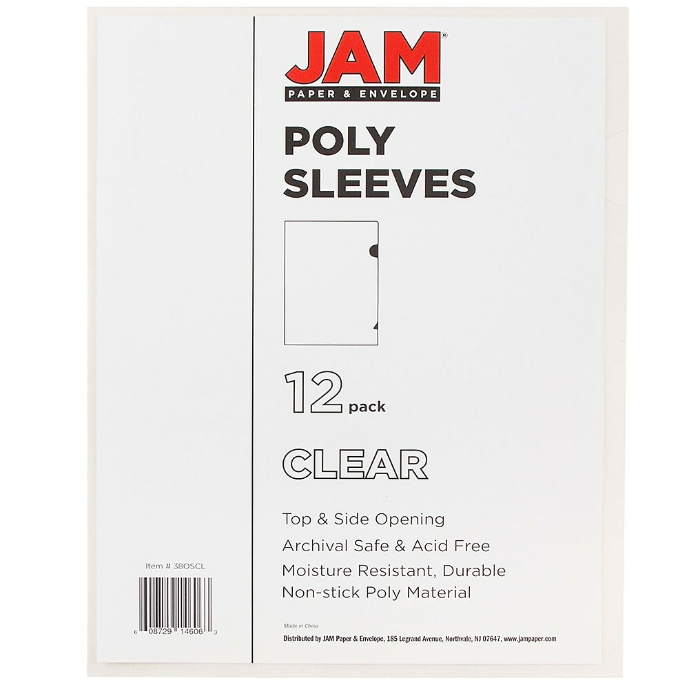  JPD2226316988G  JAM Paper Plastic Sleeves, 9 x 11.5, Clear, 12  Pack (2226316988g)