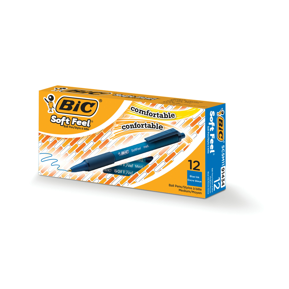  BICSCSM11BLU  BIC Soft Feel Ballpoint Pens - Retractable - 1.0mm  - Blue - 12 Pack