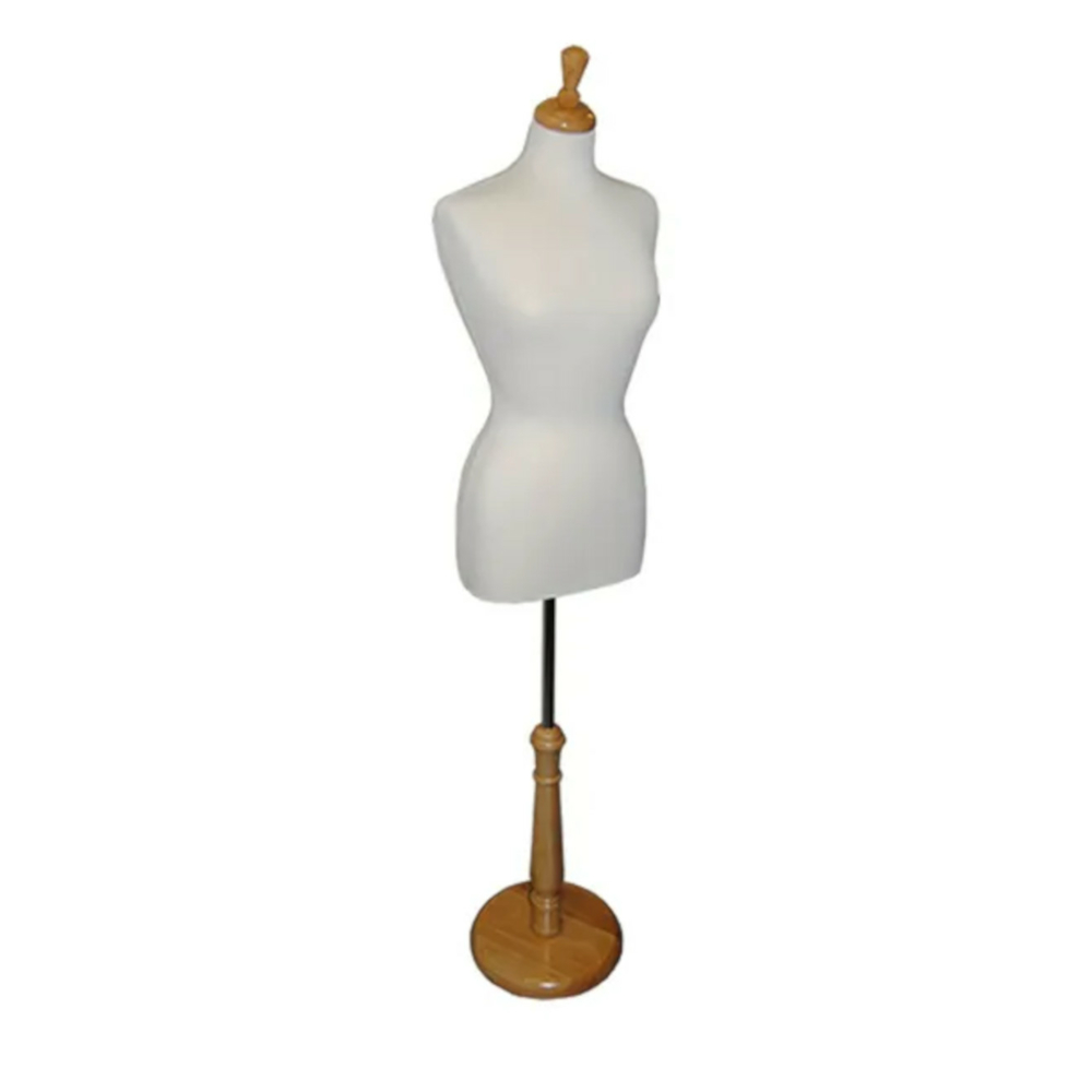  EDU1540221  Eddie's Female Dress Form - Cream Torso - Adjustable  H Wooden Base - Dressmaker Mannequin