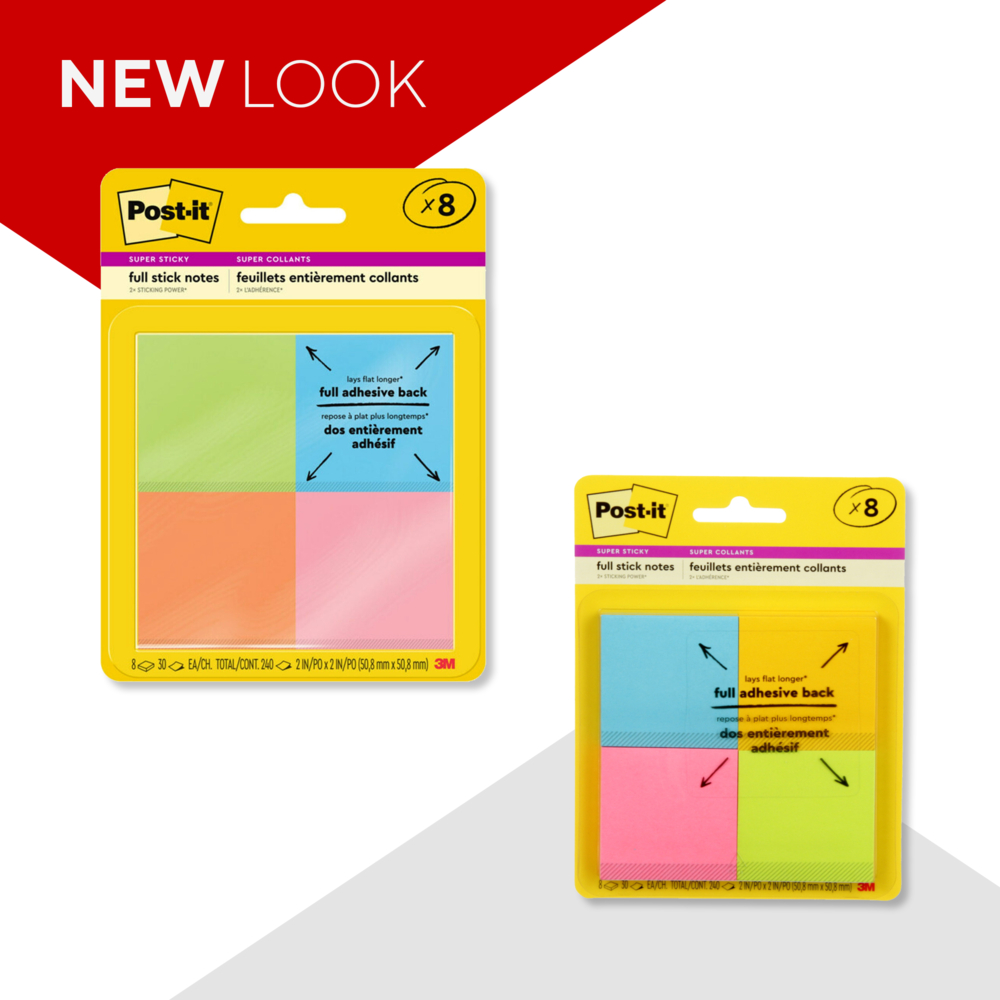 Post-it Super Sticky Full Adhesive Notes, 2x Sticking Power, 2 x