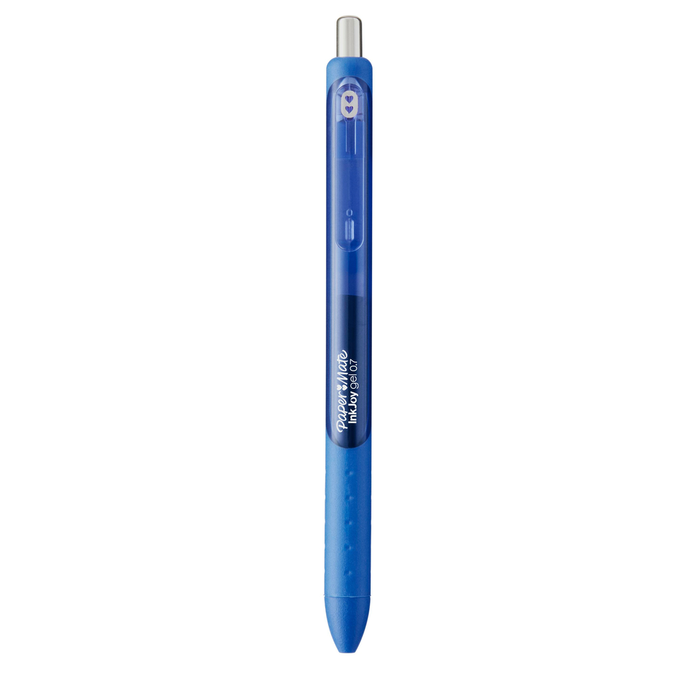 PAPER MATE InkJoy® stylo à encre gel rétractable, pointe moyenne de 0,7 mm,  corps bleu translucide avec zone de préhension, encre bleue (Lot de 2)