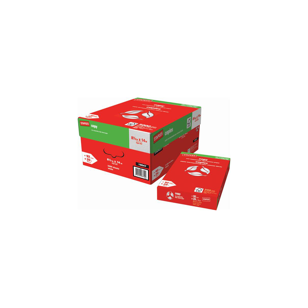 Staples Copy Paper 8.5 x 14 Printer Paper, 20 lbs. 92. 500 Sheets