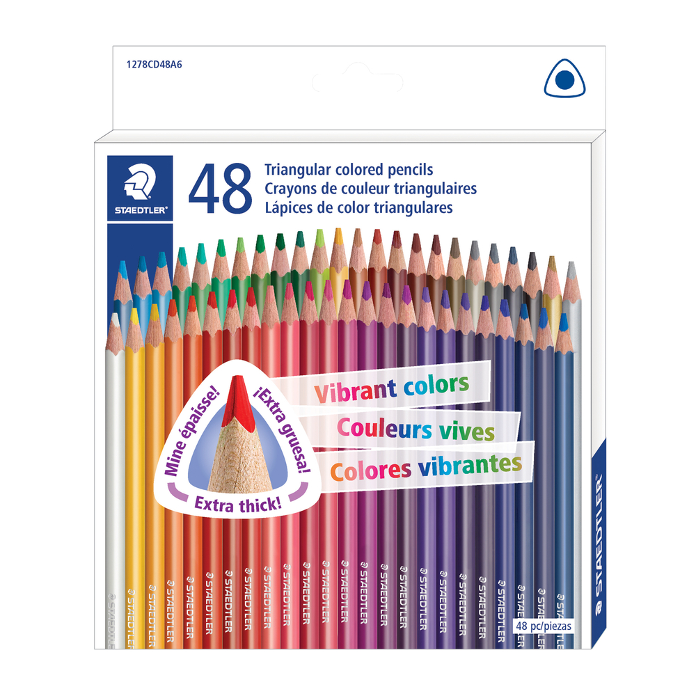  STD1278CC48A624  Staedtler 4mm Triangular Barrel Coloured Pencils  - 48 Pack - Assorted