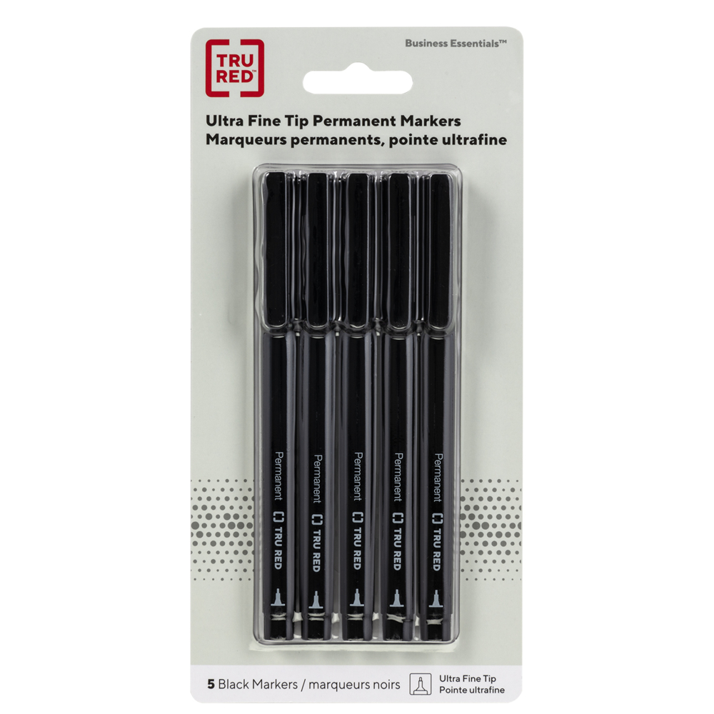  TRUTR56231CA  TRU RED Permanent Markers - Ultra Fine Tip - Black  - 5 Pack