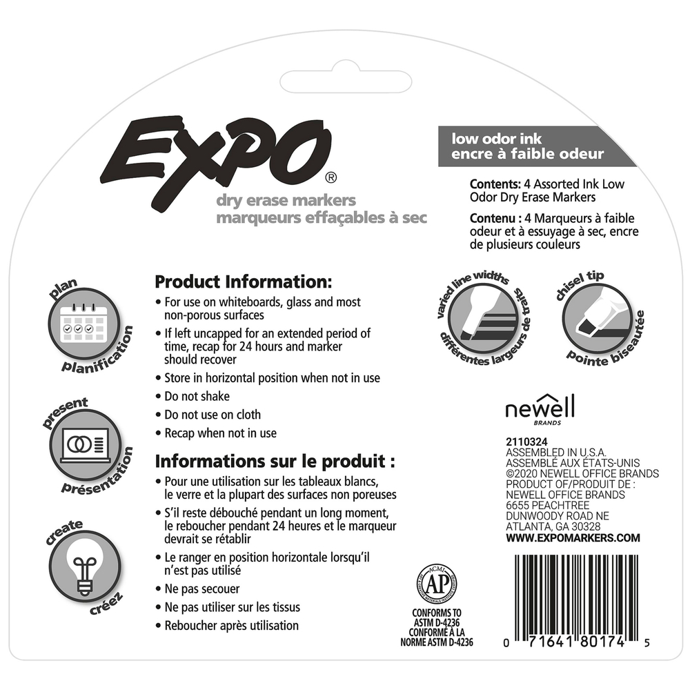  EXPO Low-Odor Dry Erase Markers, Chisel Tip, Assorted