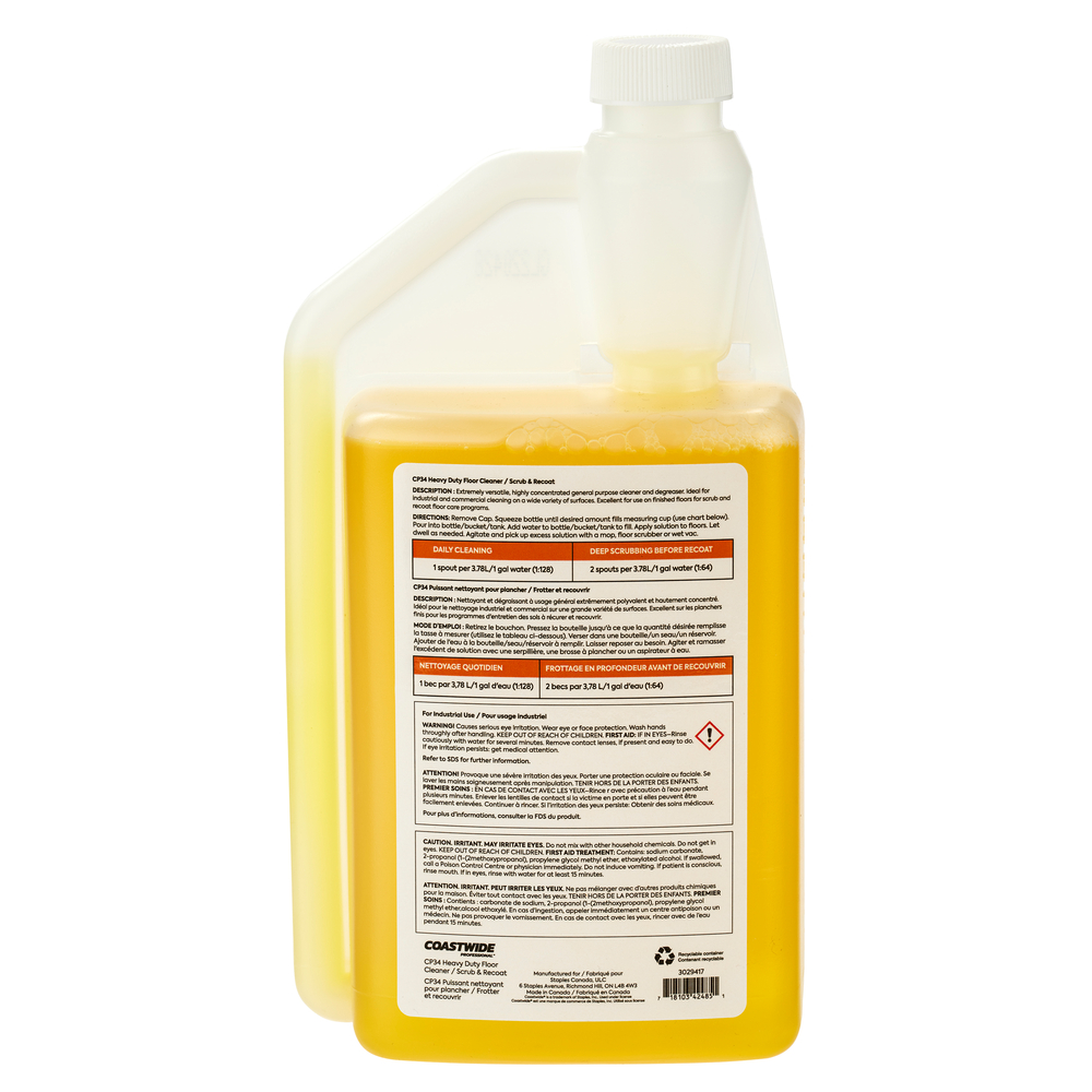  CWPCW30132G4  Coastwide Professional CP34 Heavy Duty Floor/Scrub  & Recoat Cleaner Concentrate - Squeeze & Pour - 946 mL