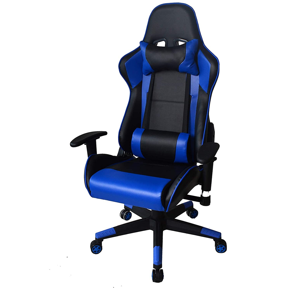 Nicer Furniture AP1878-BL Ergonomic Racing Gaming Chair with Head Cushions & Adjustable Armrest Blue