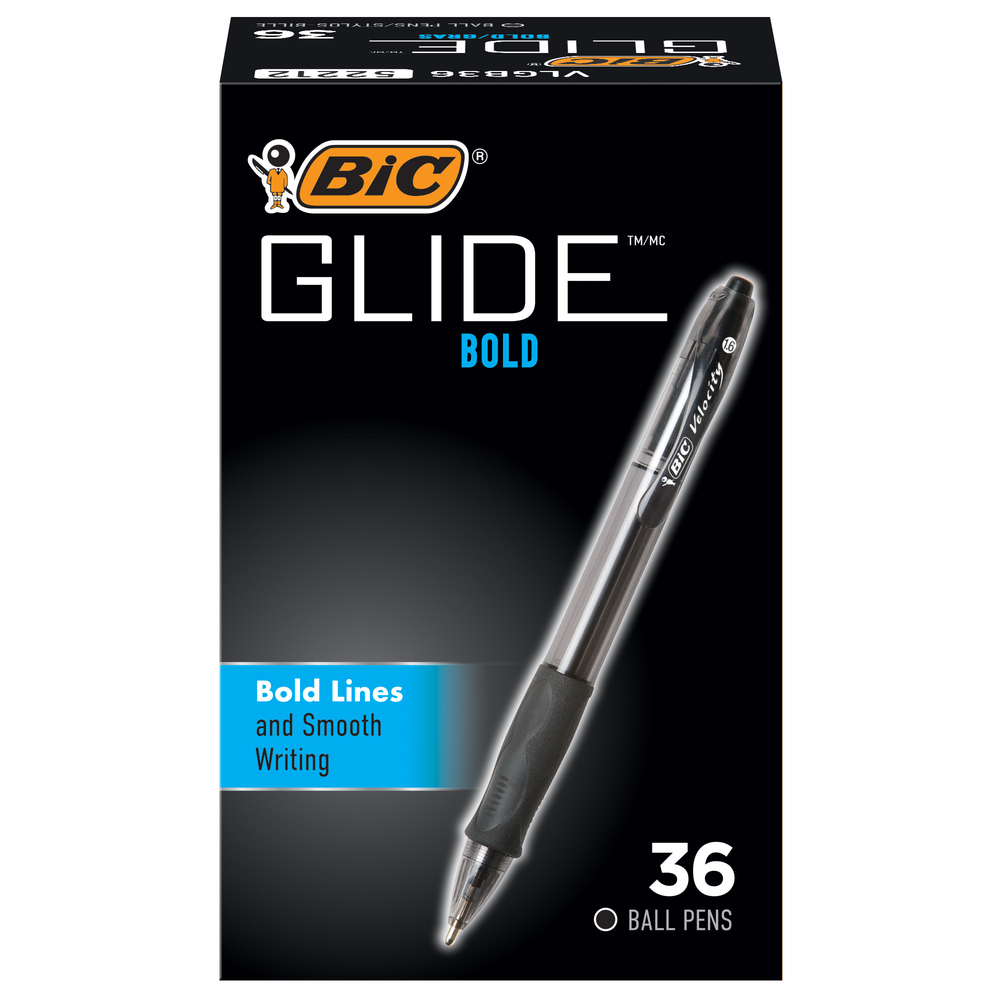  BICVLGB361BLK  BIC - Glide Bold Stylos-billes rétractables -  noirs - Paquet de 36