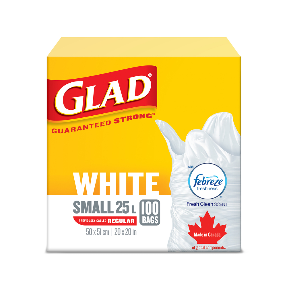 Glad® White Garbage Bags, Small, 25 Litres, Febreze Fresh Clean