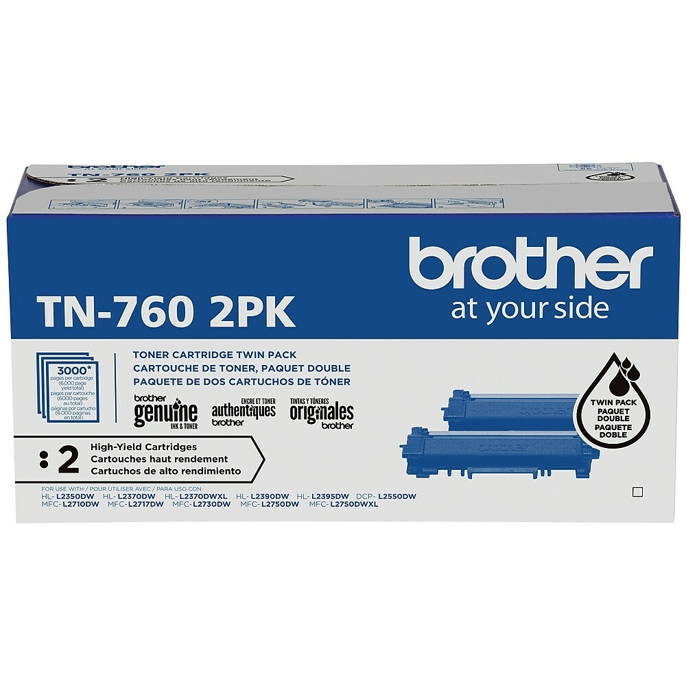 2 Pack TN-760 TN760 Toner Cartridge compatible for Brother MFC