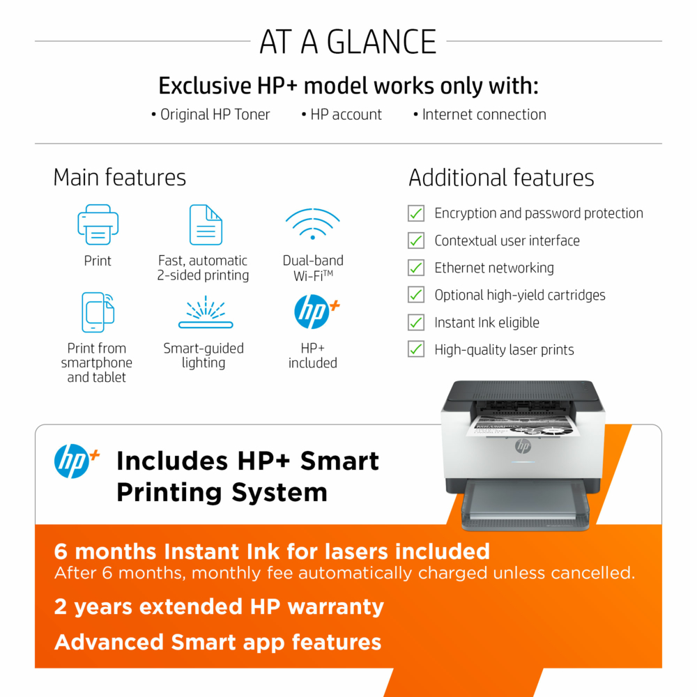 HP LaserJet M209dw Printer with available 2 months Instant Ink