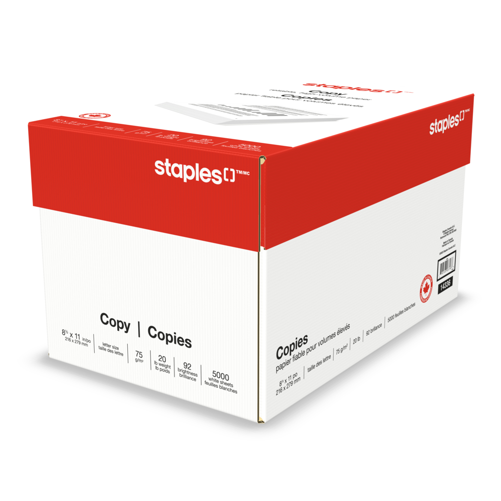  STP14336  Staples Copy Paper - 20 lb. - 8.5 x 11 - White -  5000 Sheets