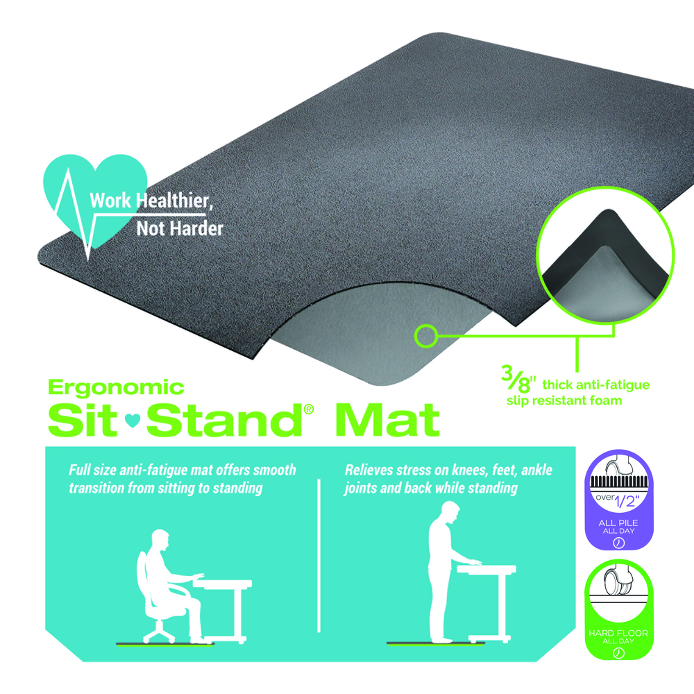 Ergonomic Sit Stand Mat, 60 X 46, Black, CHAIR MATS 