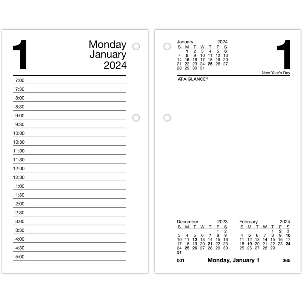 2024 Daily Planner Insert, Day on One Page Refill