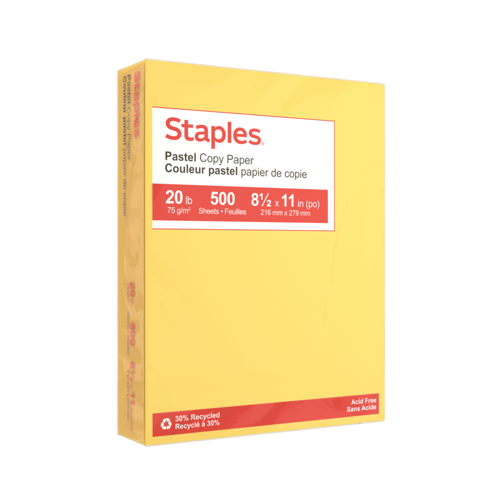  STP073070  Staples 30% Recycled Pastel Coloured Copy Paper -  Letter - 8-1/2 x 11 - Canary Yellow - 500 Pack