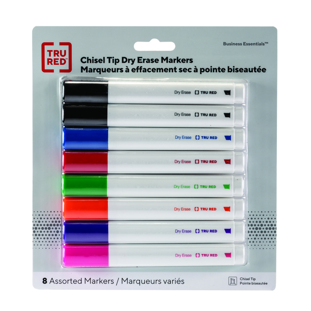 TRU RED™ Tank Dry Erase Markers, Chisel Tip, Assorted, 12/Pack