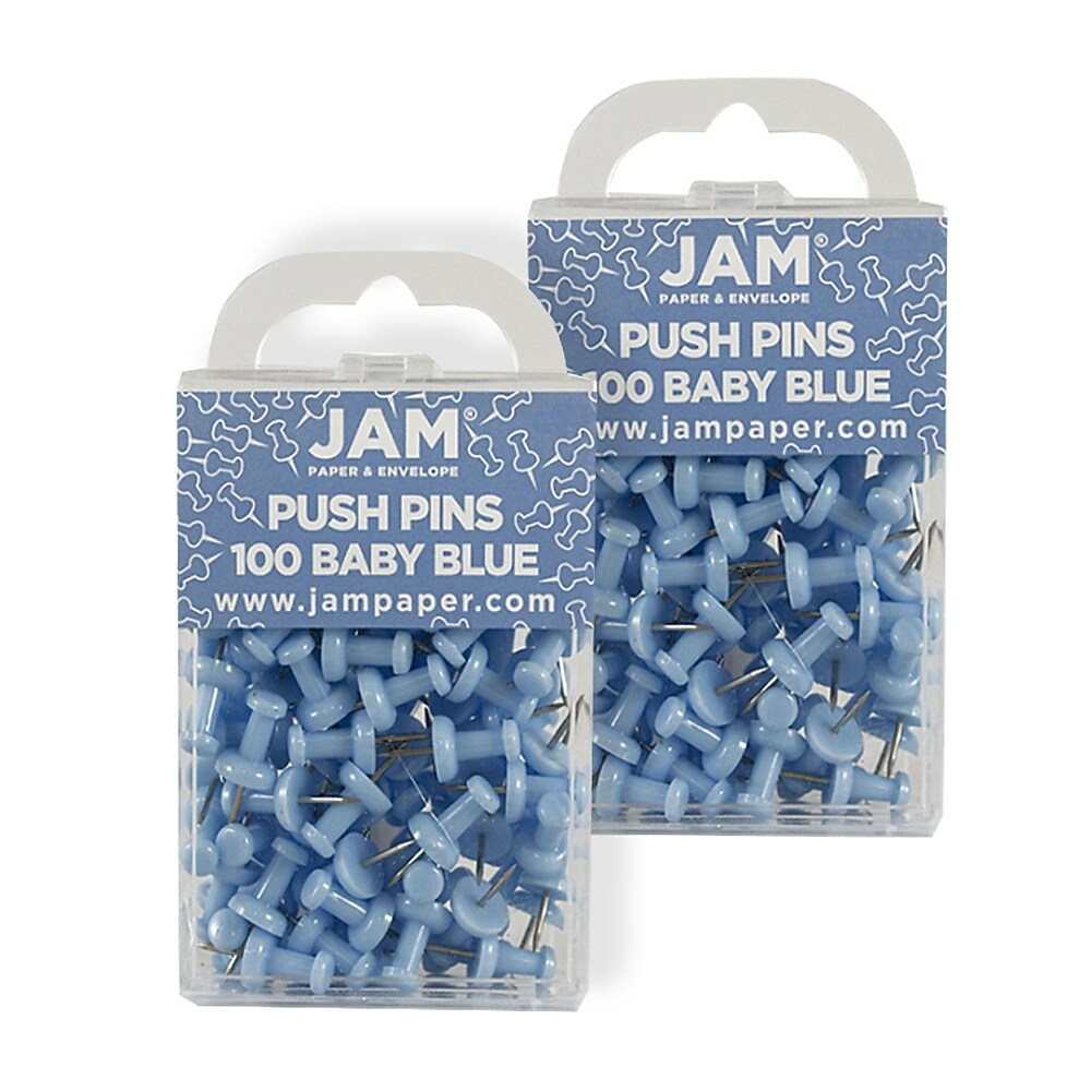 JAM PAPER Colorful Push Pins - Baby Blue Pushpins - 100/Pack