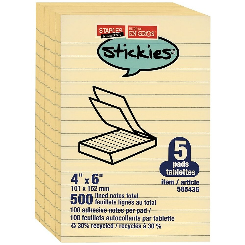  STPS46YR5C  Staples Stickies Recycled Self-Stick Notes