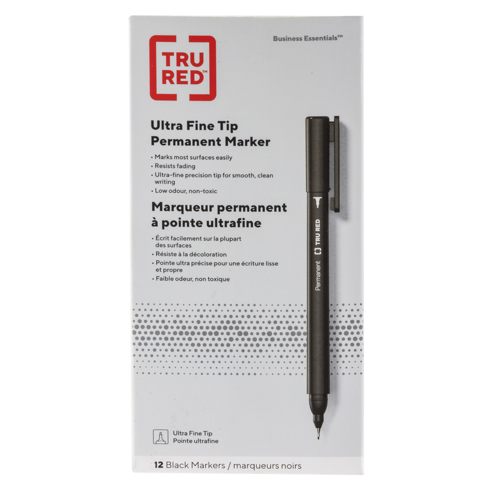  TRUTR56231CA  TRU RED Permanent Markers - Ultra Fine Tip - Black  - 5 Pack