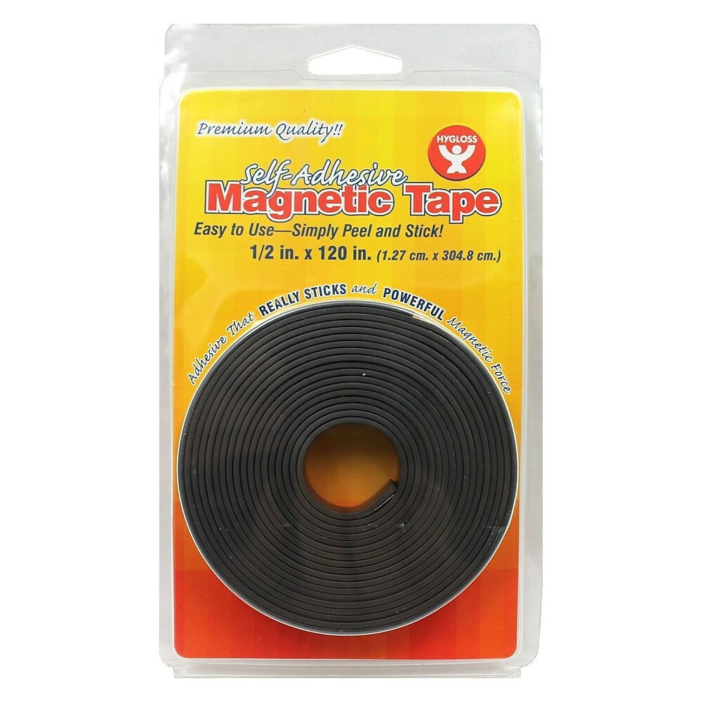 Hygloss Self-Adhesive Magnetic Tape Roll, 1/2 x 120, Pack of 6