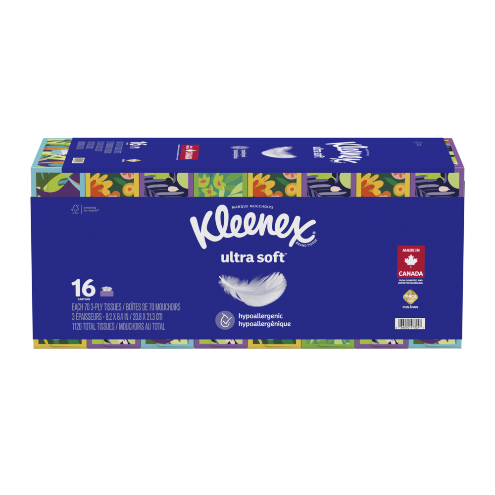 Kleenex - Mouchoirs Ultra Soft, 3 épaisseurs, 70 mouchoirs par boîte,  paquet de 6