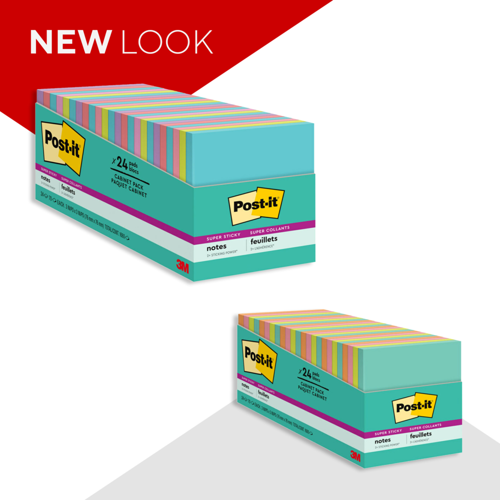 Post-it Notes Super Sticky Pads in Miami Colors, 3 x 3, 70/Pad, 24 Pads/Pack