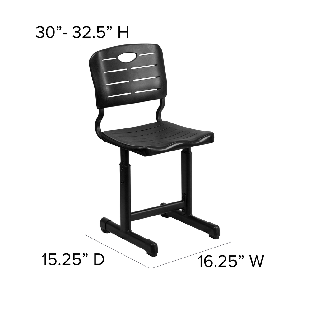 Flash Furniture YU-YCX-046-09010-GG Adjustable Height Student Desk and Chair with Pedestal Frame, Black