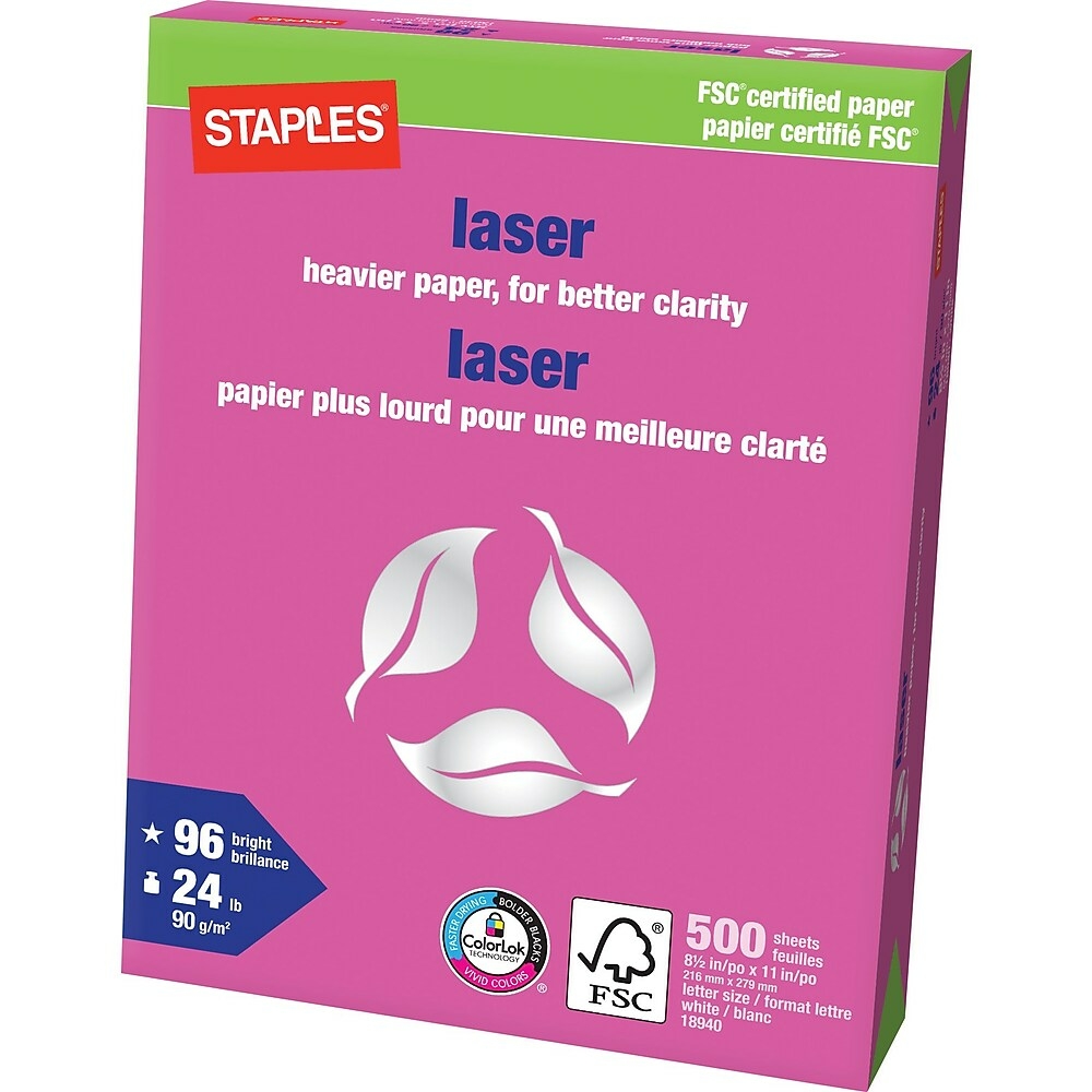 Staples Brights 24 lb. Colored Paper, Pink, 500/Ream