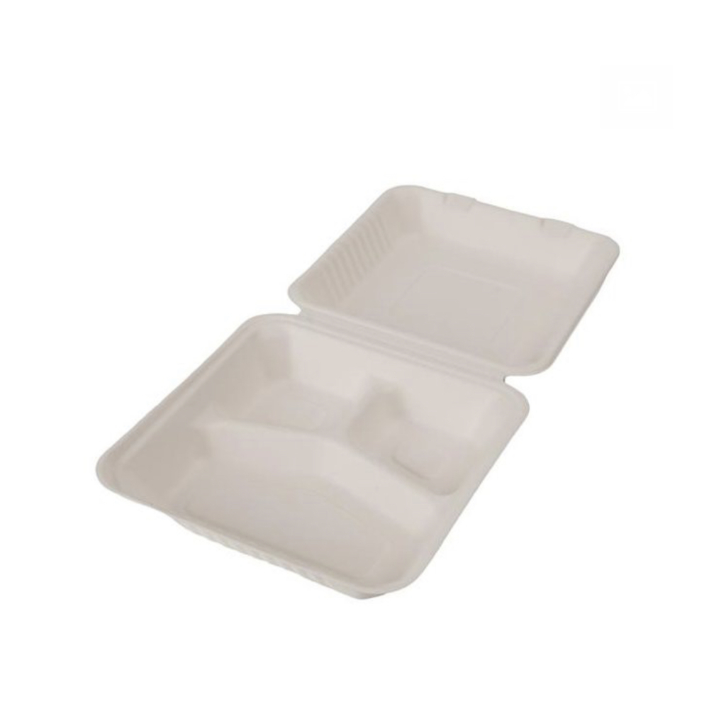 Compostable Square Hinged Clamshell Take Out Food Containers 9x9x3