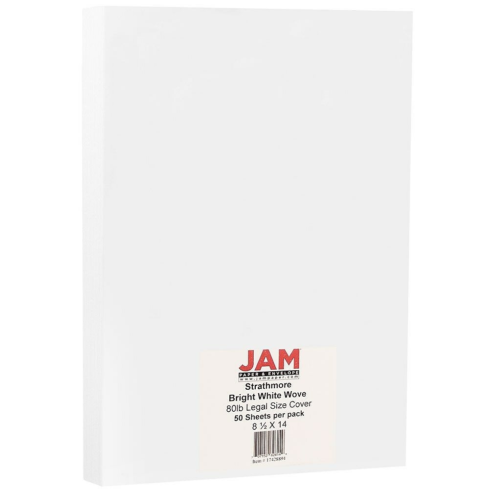 JAM Strathmore Cardstock, 8.5 x 11, Bright White Wove, 130lb, 25/Pack 