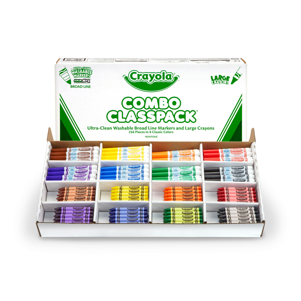  BIN523348  Crayola Washable Broad Line Markers & Large Crayons  Combo Classpack - 256 Pieces Pack