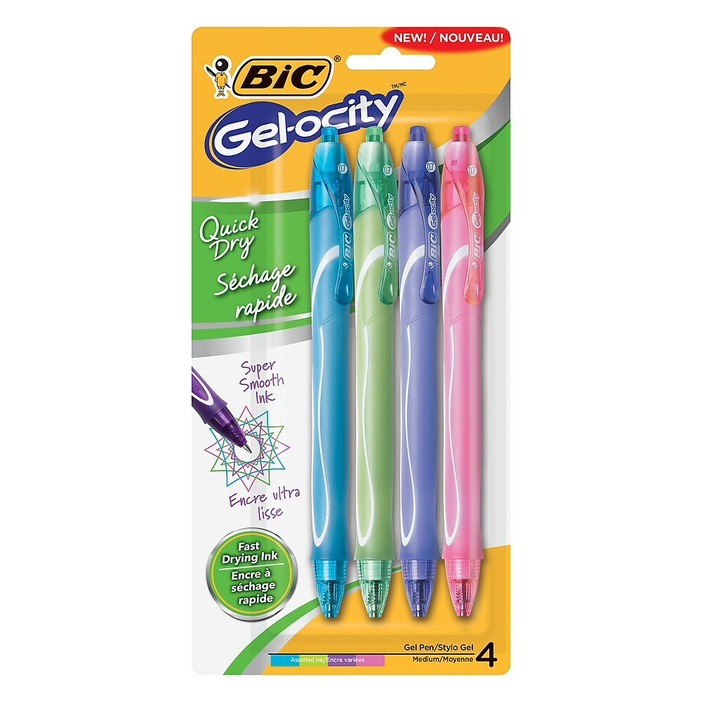  BICRGLCGAP41AST  BIC Gelocity Quick Dry RT Gel Pen - Fashion  Colours - Medium - 4 Pack